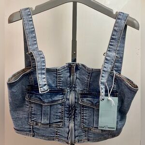 🆕 Love Treads Denim Top with Zipper & Cargo Pockets